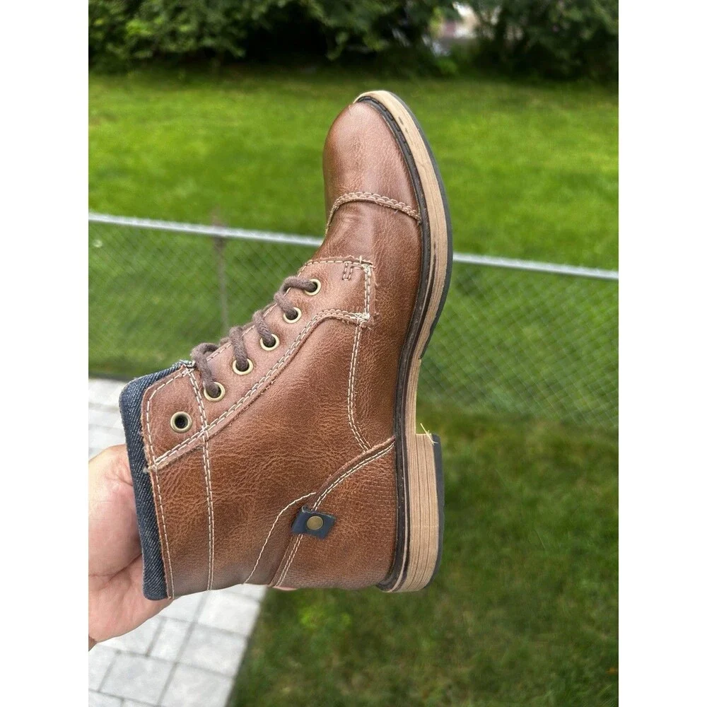Sonoma Boys Size 4 Faux Leather Cognac Brown Ankle Boots Dress Shoes Kohls